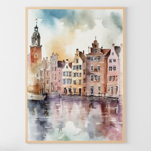 Amsterdam Poster Cityscape Painting Netherlands Watercolor Print Europe Travel Wall Art Holland Art