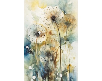 Dandelion Watercolor Painting Wildflowers Artwork Floral Wall Art Flowers Art Print Botanical Poster