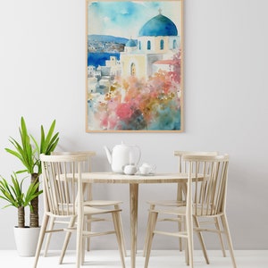 Santorini Art Print Greek Old Town Painting Cityscape Watercolor Mediterranean Landscape image 6