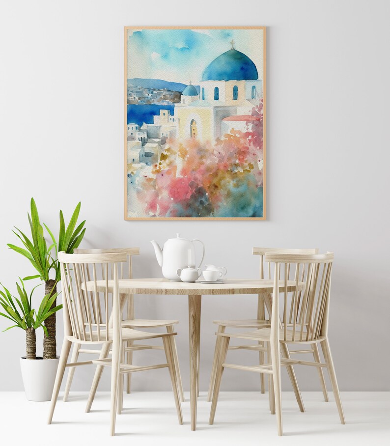 Santorini Art Print Greek Old Town Painting Cityscape Watercolor Mediterranean Landscape image 6