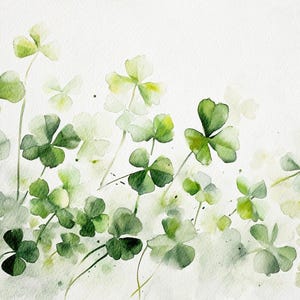 Clover Watercolor Poster Meadow Painting Floral Art Print Neutral Green Wall Art St Patrick&#39;s Gift