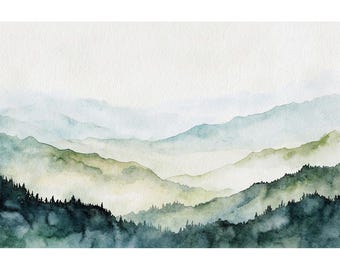 Blue Ridge Mountains Watercolor Art Print: North Carolina Landscape
