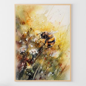 Bee Watercolor Painting Honey Bee Art Print Insects Wall Art Meadow Artwork