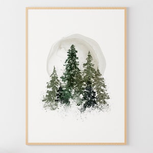Pine Trees Watercolor Forest Art Print Pines Poster Nature Landscape Evergreen Trees Painting