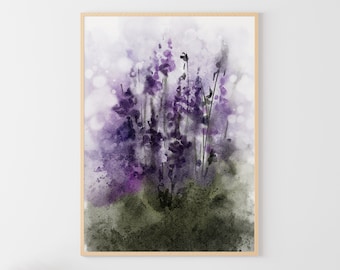 Lavande aquarelle fleurs sauvages peinture prairie Art impression affiche florale fleurs oeuvre grande aquarelle