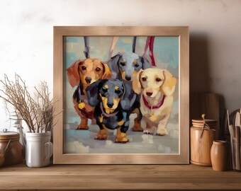 ダックスフントの油絵 犬の絵画 ペットの肖像画 動物の壁アート - Etsy