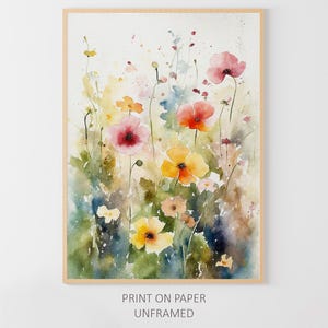 Stampa acquerello di fiori di campo, pittura di fiori primaverili, arte murale di prato, poster di campo di fiori, decorazione murale floreale