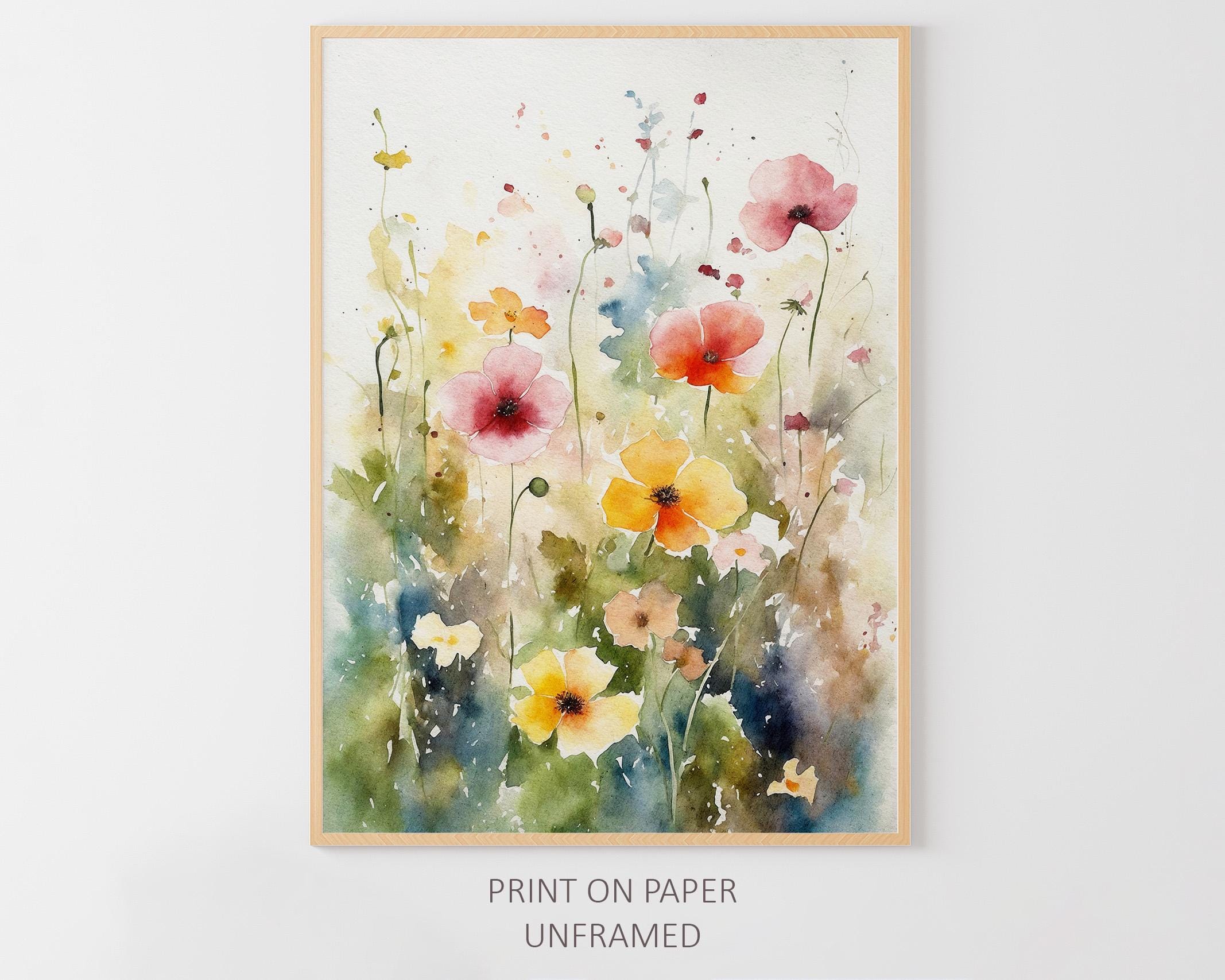 海外購入 洋書 Wildflowers in Watercolour＊インテリア Wildflowers Watercolor Print Spring Meadow Painting Floral Wall