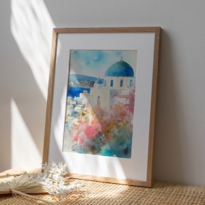 Santorini Art Print Greek Old Town Painting Cityscape Watercolor Mediterranean Landscape image 5