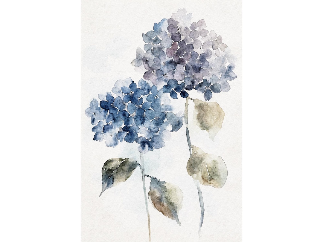 Blue Hydrangea Watercolor Print Flowers Painting Botanical Wall Art - Etsy