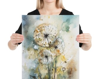 Peinture de pissenlits de fleurs sauvages, impression d'art floral aquarelle, art mural de fleurs - France