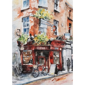 Dublin Painting Irish Pub Watercolor Art Print Ireland Wall Art Travel Poster Irish Gift Cityscape Wall Art