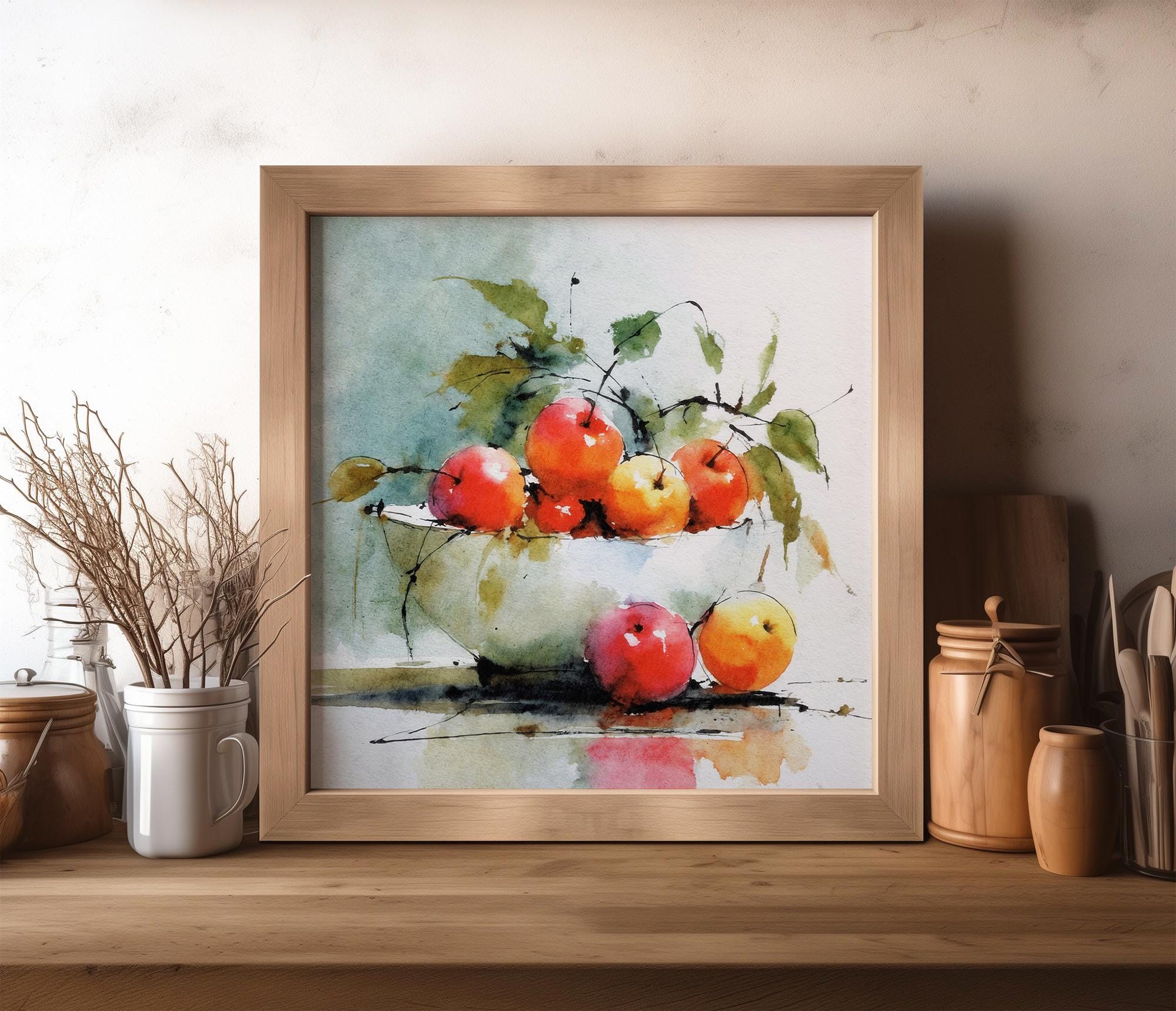Apple Watercolor Print Fruits Painting Kitchen Wall Art Still Life ...