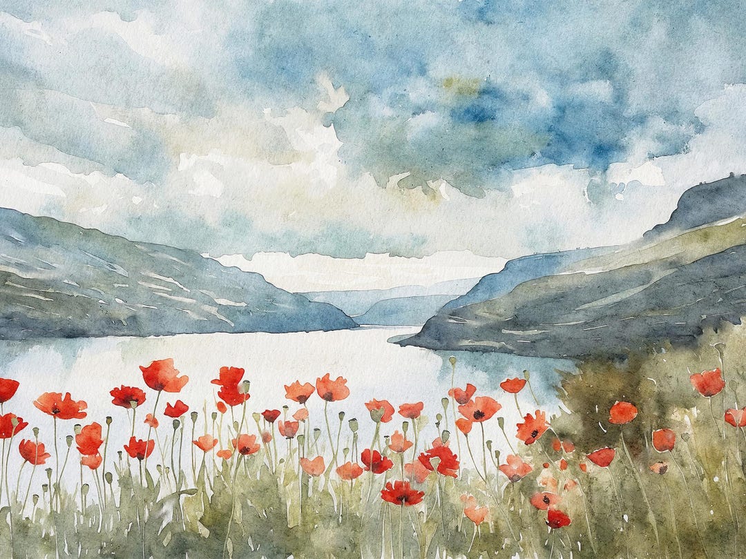 Hood River Poppy Field Watercolor Art Print: Columbia Gorge Landscape ...