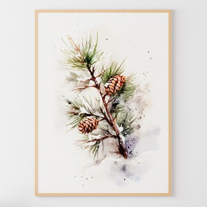 Pine Cone Watercolor Painting Pinecones Branch Art Print Pine Poster Winter Wall Art