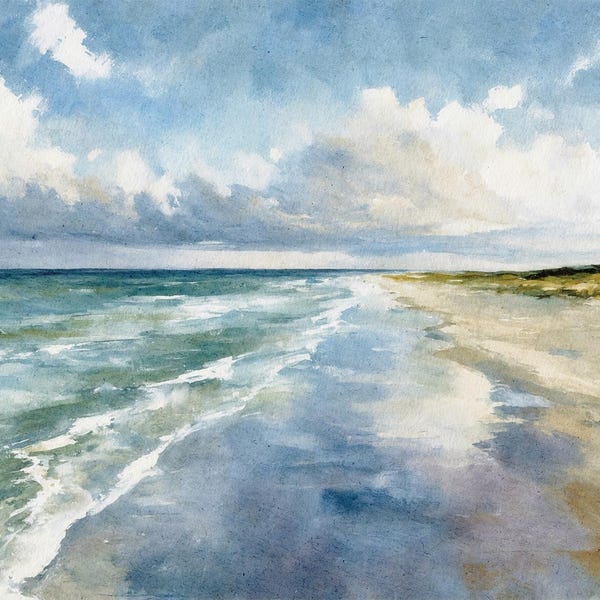Coastal Watercolor Print Gulf Shores Painting Alabama landscape Beach Wall Art USA Travel Gift Beach House Wall Decor