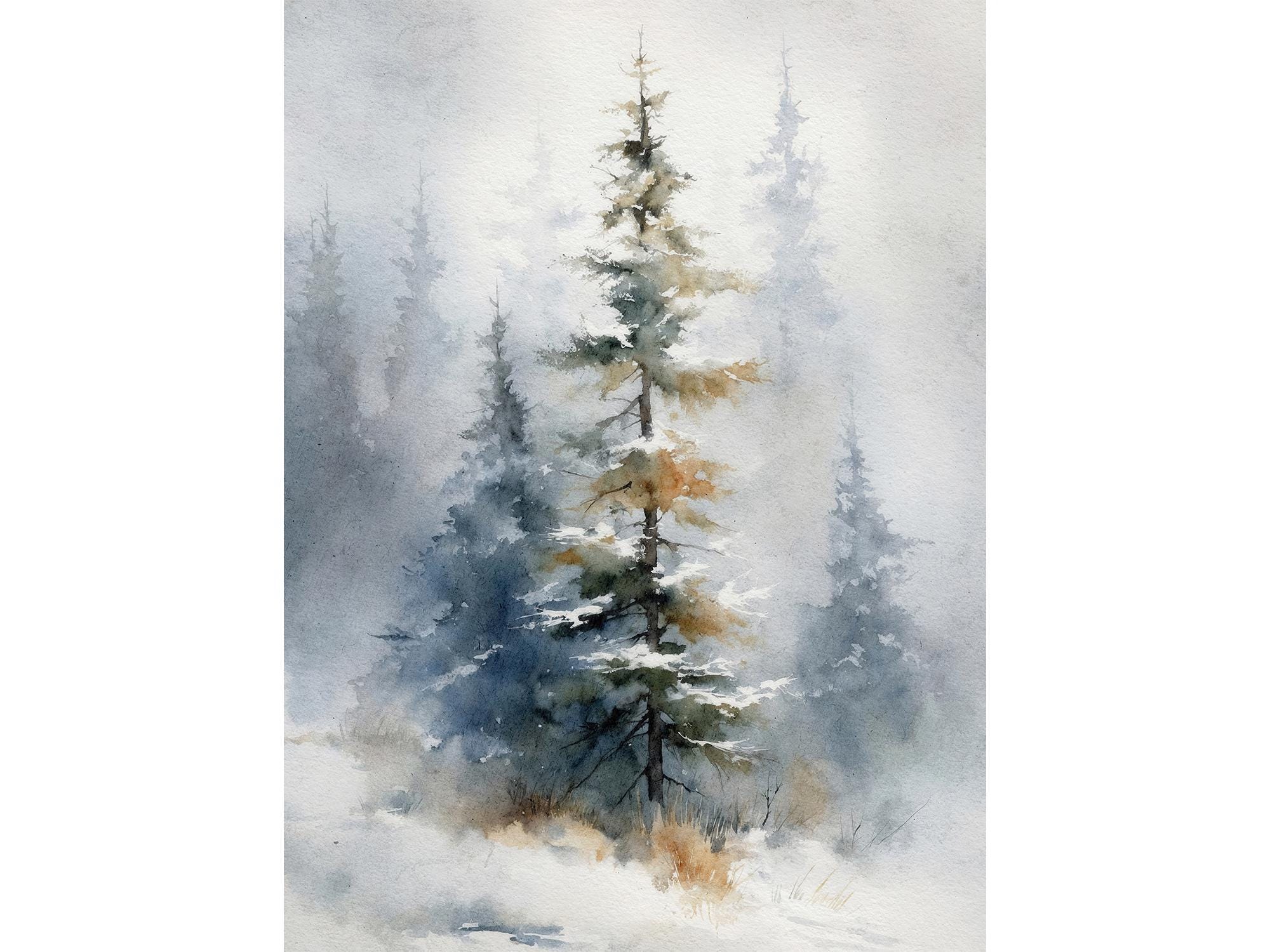 Pine Tree Watercolor Art Print Forest Painting Snowy Landscape - Etsy