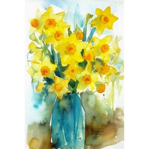 Daffodil Watercolor Painting Yellow Flowers Art Print Floral Watercolor Spring Flowers Still Life
