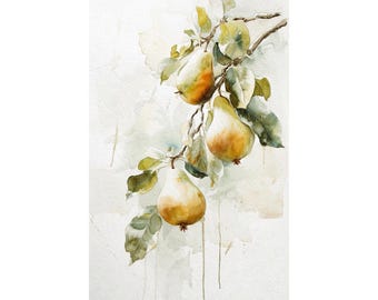 Peer op tak aquarel schilderij fruitboom Art Print keuken muur kunst peer poster
