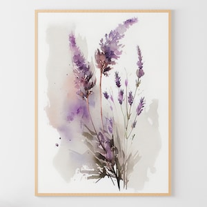 ラベンダーの水彩画 野の花の絵画 花柄の壁アート 花のアートプリント ニュートラルな花柄のポスター