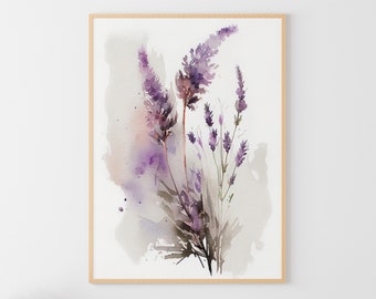 Lavender Watercolor Wildflowers Painting Floral Wall Art Flowers Art Print Neutral Floral Poster