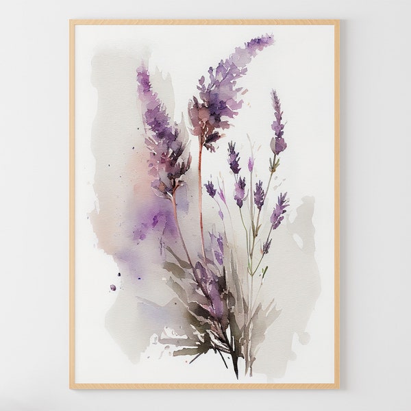 Lavender Watercolor Wildflowers Painting Floral Wall Art Flowers Art Print Neutral Floral Poster