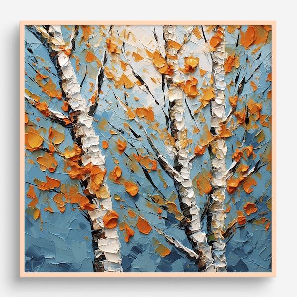Birch Oil Painting Fall Tree Artwork Autumn Wall Art Trees PRINT from an oil painting