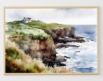 Scotland Coast Painting Cottage Watercolor Isle of Skye landscape Scottish Highlands Art Print