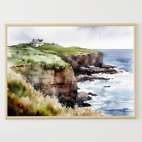 Scotland Coast Painting Cottage Watercolor Isle of Skye landscape Scottish Highlands Art Print
