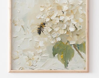 Hydrangea Oil Painting Honey Bee Floral Wall Art Flower PRINT from an oil painting