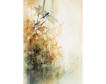Dragonfly Watercolor Art Print: Botanical Nature Wall Decor