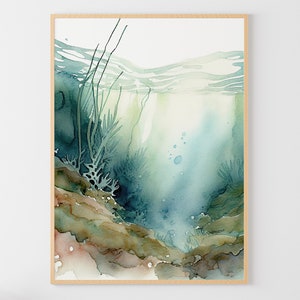 Algen Aquarell Meer Malerei Unterwasser Kunst Druck Meer Strand Wand Kunst Nautisches Poster