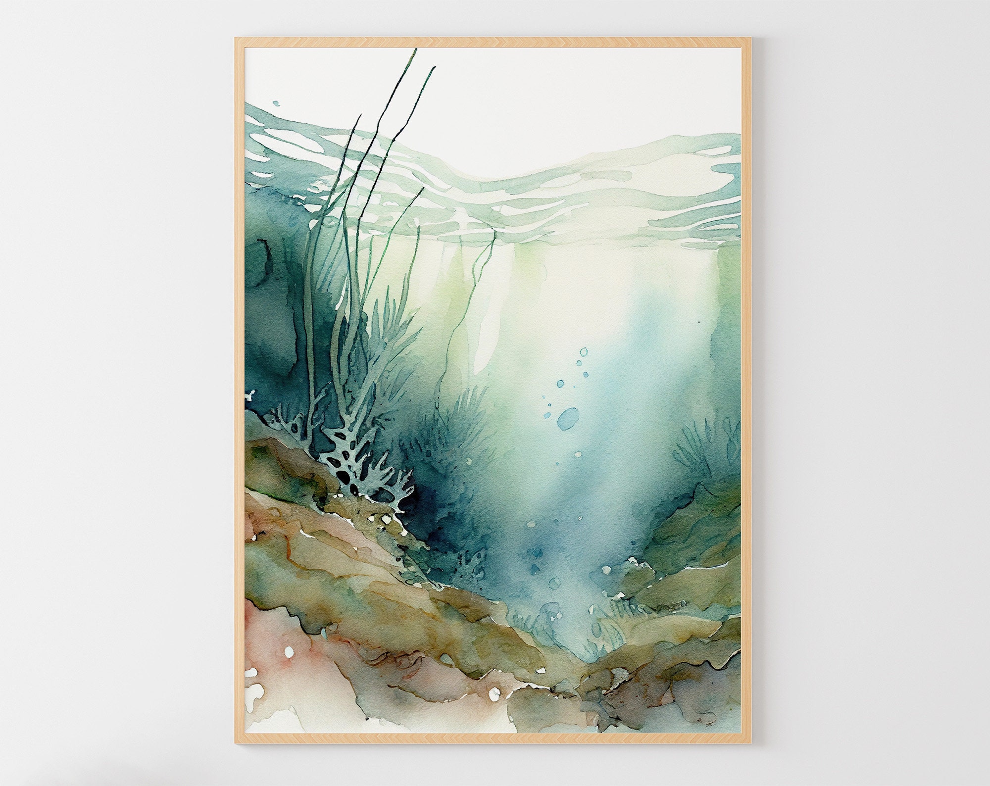 Seaweed Watercolor Sea Painting Underwater Art Print Sea Beach Wall Art Nautical Poster