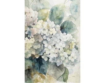 Blue Hydrangea Watercolor Art Print: Elegant Floral Wall Decor