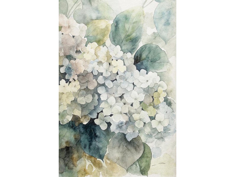 Blue Hydrangea Watercolor Art Print: Elegant Floral Wall Decor image 1