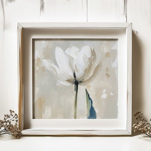 White Tulip Oil Painting Floral Wall Art Flowers Artwork Neutral Beige ...