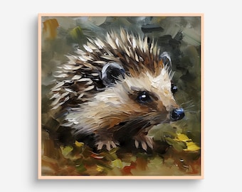 Hedgehog Oil Painting Animals Artwork Woodland Wall Art Hedgehog PRINT from an oil painting