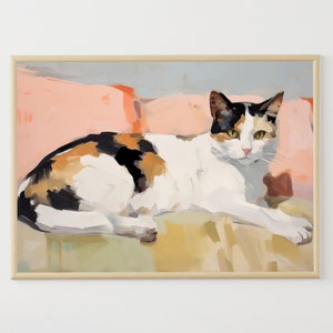 Cuadro de gato calicó, arte para mascotas, póster de gato, obra de arte de animales, arte de pared vintage