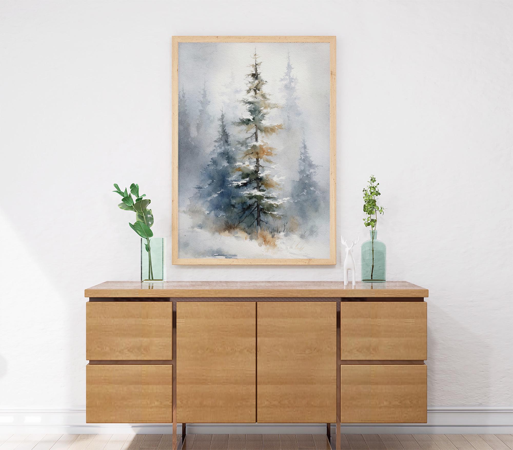 Pine Tree Watercolor Art Print Forest Painting Snowy Landscape - Etsy