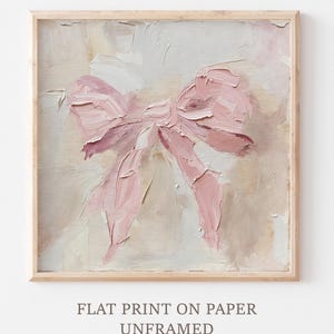 Pink Bow Oil Print Neutral Girly Apartment Wall Art Beige Pink Painting
