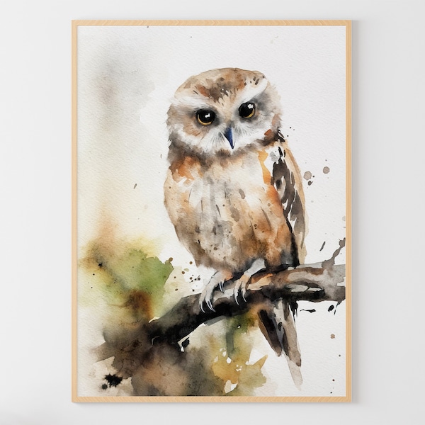 Owl Watercolor Painting Forest Bird Art Print Wild Bird Wall Art Animal Poster