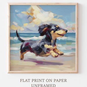 Dachshund Beach Oil Print Dog Painting Beach Artwork Coastal Wall Art