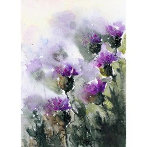 Thistle Painting Scottish Meadow Art Print Wildflowers Watercolor Floral Wall Art Flowers Poster