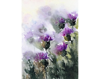 Thistle Painting Scottish Meadow Art Print Wildflowers Watercolor Floral Wall Art Flowers Poster