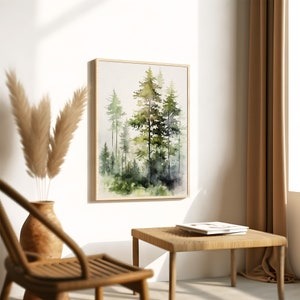 Pine Tree Watercolor Painting Vermont Landscape Foggy Forest Wall Art Forest Art Print Pine Trees Poster image 6