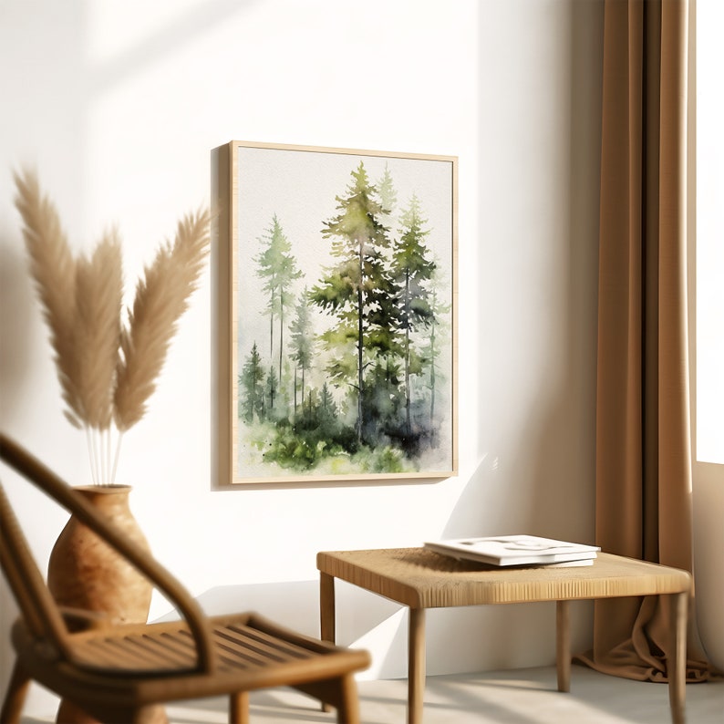 Pine Tree Watercolor Painting Vermont Landscape Foggy Forest Wall Art Forest Art Print Pine Trees Poster image 6