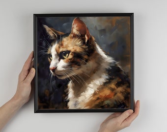 三毛猫のアートプリント：ジクレー版画のペットの肖像画 - Etsy 日本