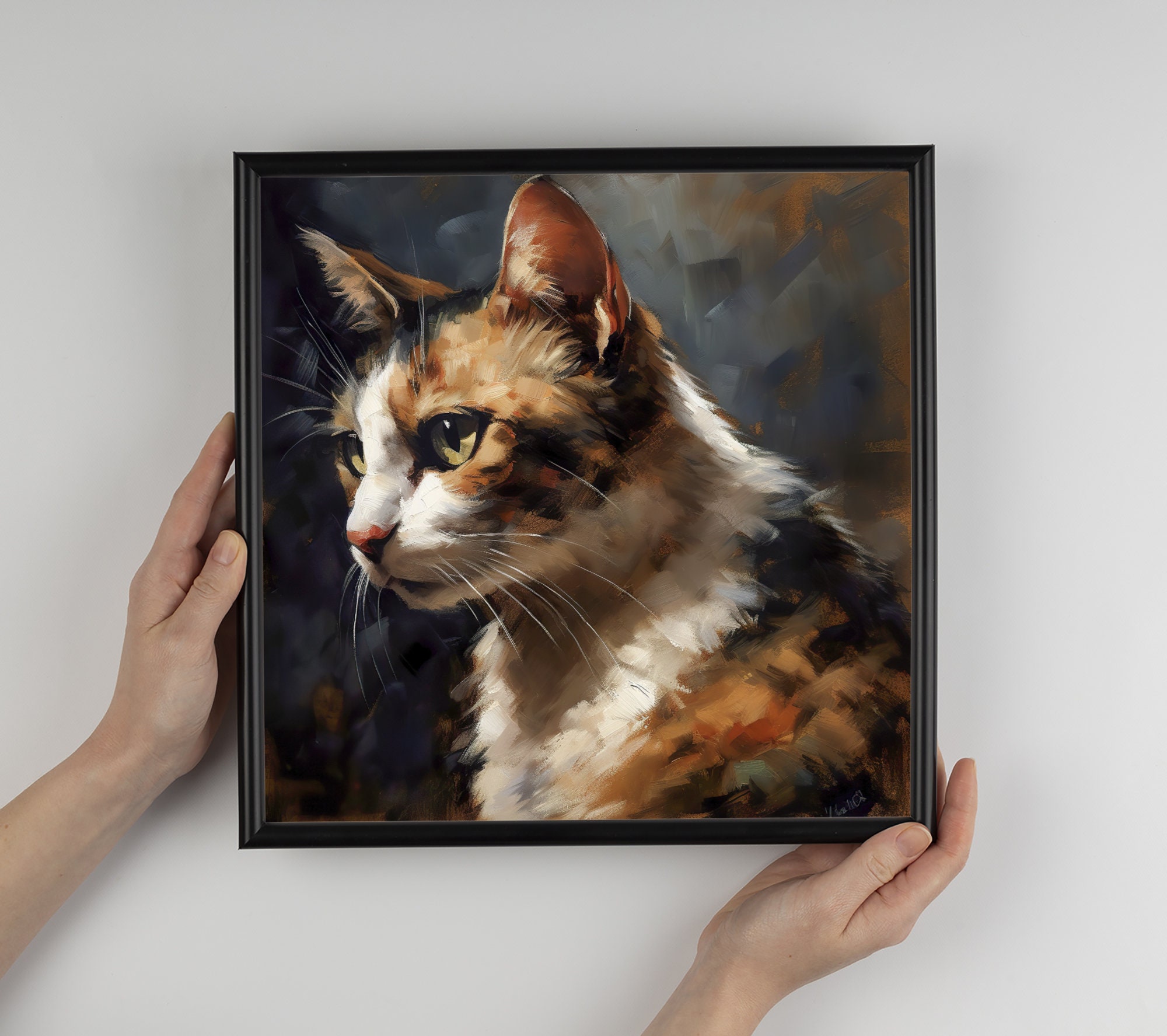 三毛猫のアートプリント：ジクレー版画のペットの肖像画 - Etsy 日本