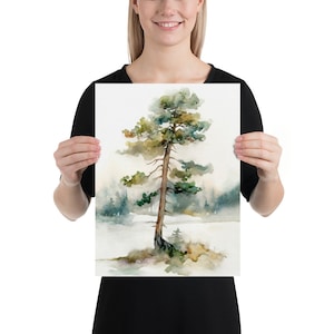 Pine Tree Watercolor Painting Forest Art Print Pine Landscape Neutral ...