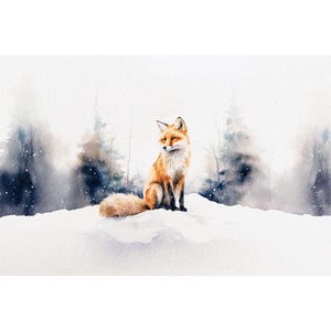 Fox Watercolor Painting Forest Animal Art Print Woodland Wall Art Red Fox Poster image 1
